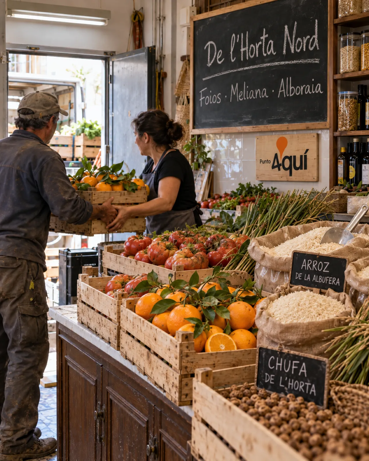 Cajas de huerta de l Horta Nord recién llegadas a un Punto 4quí