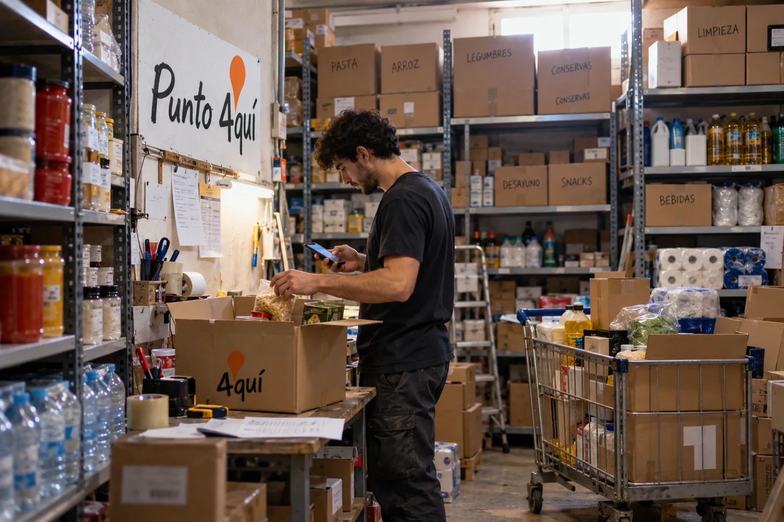 Trastienda de un Punto 4quí: micro almacén donde se preparan los pedidos